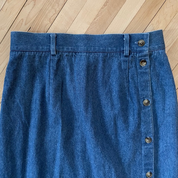 Vintage High Waisted Long Denim Skirt with Side Button Band - Picture 8 of 14